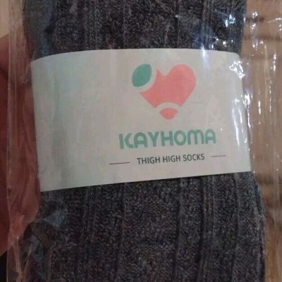 Kayhoma Extra Long Cotton Ribbed Thigh High Socks Over The Knee One Size Gray